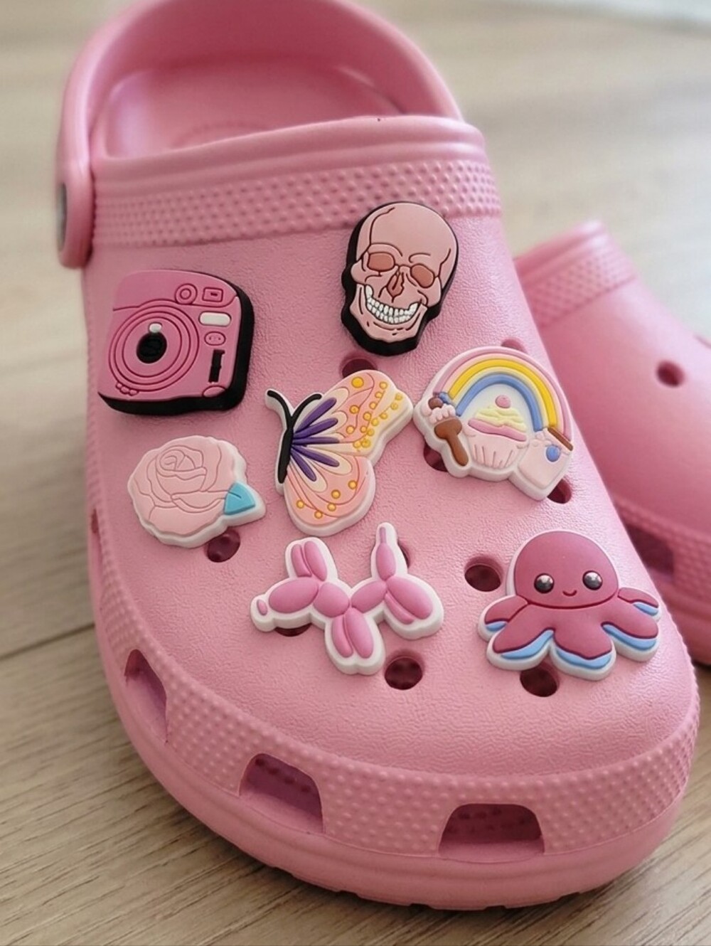 Pink & Pastel Shoe Charms Bundle - 7pc Skull Rose Butterfly Octopus Camera